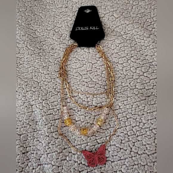 NWT Dolls Kill Beautiful Gold Pink Butterfly 🦋 Necklace - Picture 4 of 9